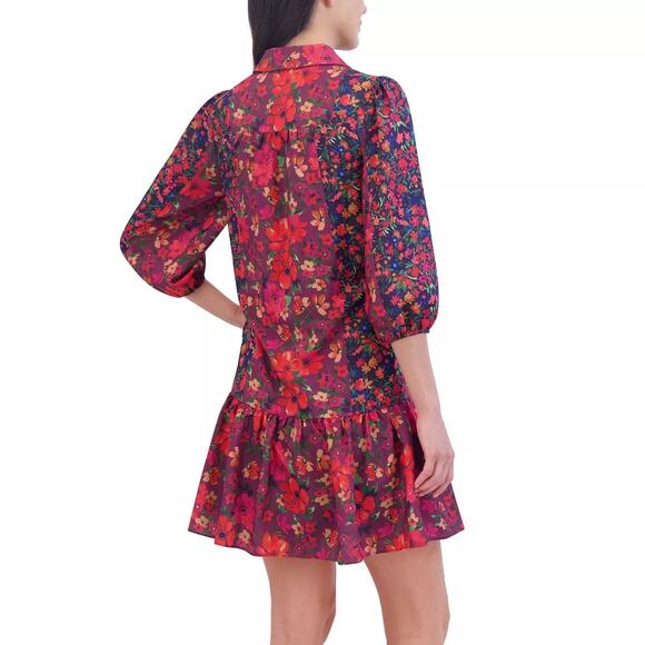 Jessica Howard NEW Colorful Boho Floral Chiffon Collared Peasant Dress 18W Plus - Picture 2 of 10